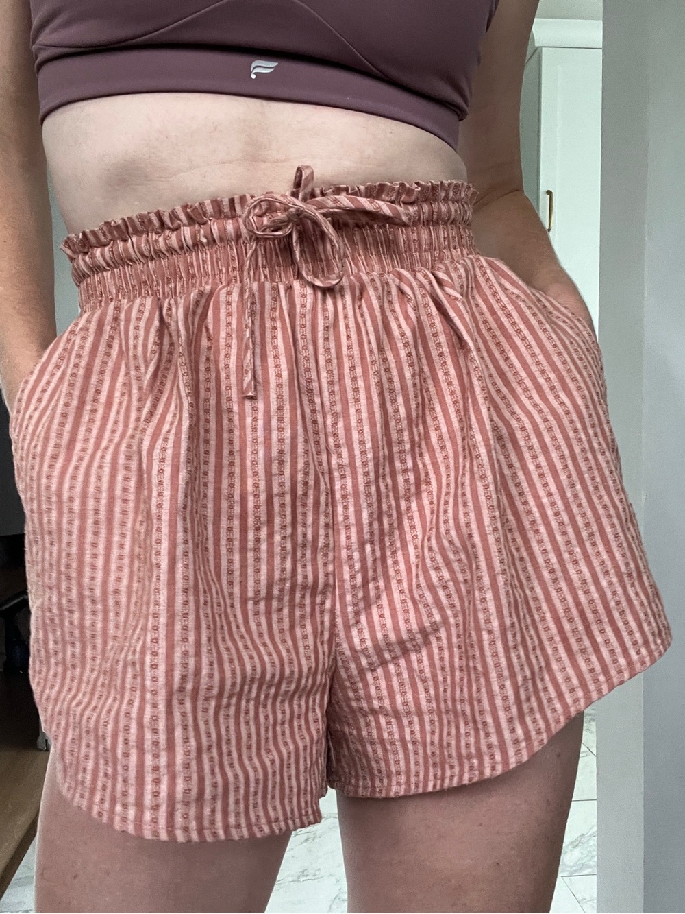 Smocked Waist Striped Women’s Shorts in Dusty Rose